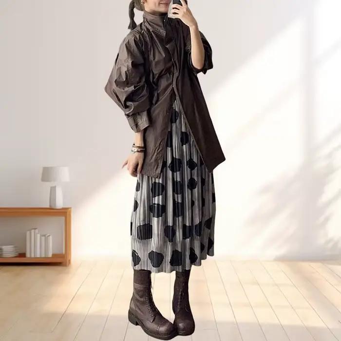 Miyake – demi-jupe plissée noire à pois pour femmes