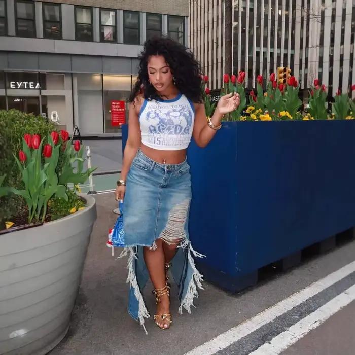Nouvelle jupe demi-corps en Denim fendue délavée