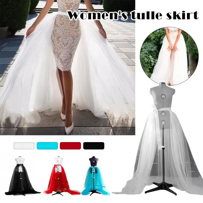 Maxi jupe en tulle 3 couches pour femmes, robes de bal détachables, élégante et féerique pour mariage, soirée déguisée, cocktail, club, cravate, à volants, jupes de train de mariée