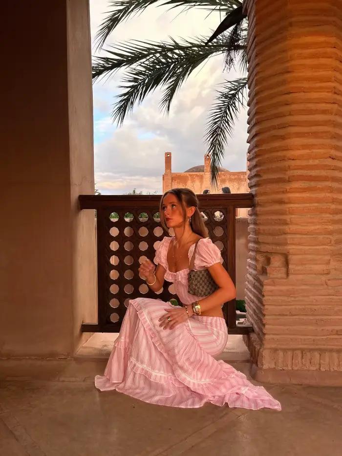 Ensemble deux pièces jupe rayée et haut court à col carré pour femme, printemps été, style décontracté, manches bouffantes, polyester, taille élastique, nouveau modèle bywindto