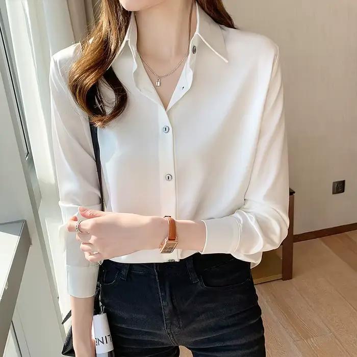 Blusas Blouses Femme à manches longues vert blanc Blouse haut pour femme Blouse femmes Blusas Mujer De Moda 2024 chemisier en mousseline De soie chemise E678
