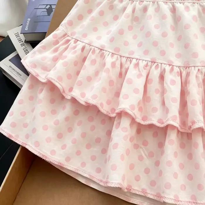 Jupe à pois rose style Harajuku douce et fraîche
