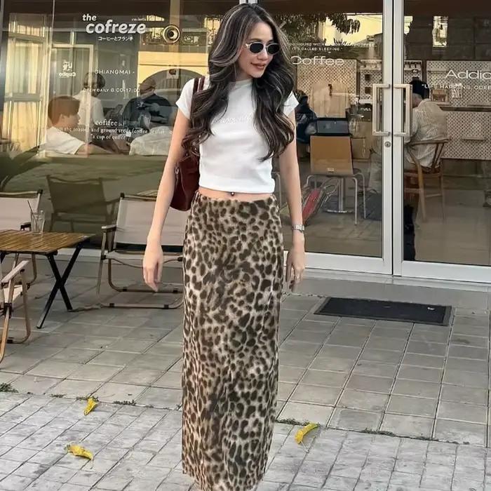HXAO Tulle léopard jupes pour femmes Vintage été jupe longue femme imprimer élégant