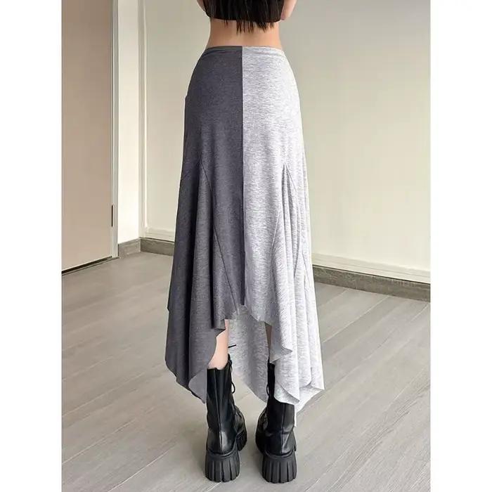 Jupe crayon femme style américain rétro imprimée bicolore fendue asymétrique tendance nouvelle confortable minimaliste mode niche