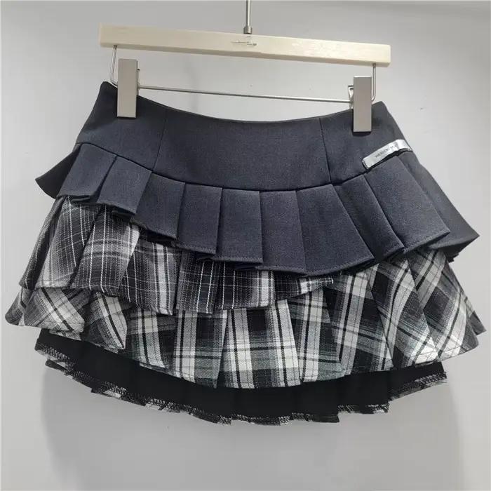 Jupe plissée tendance NANCYLIM pour femme, style chic et sexy, motif patchwork, taille haute, coupe ajustée, polyvalente, mini-jupes, printemps