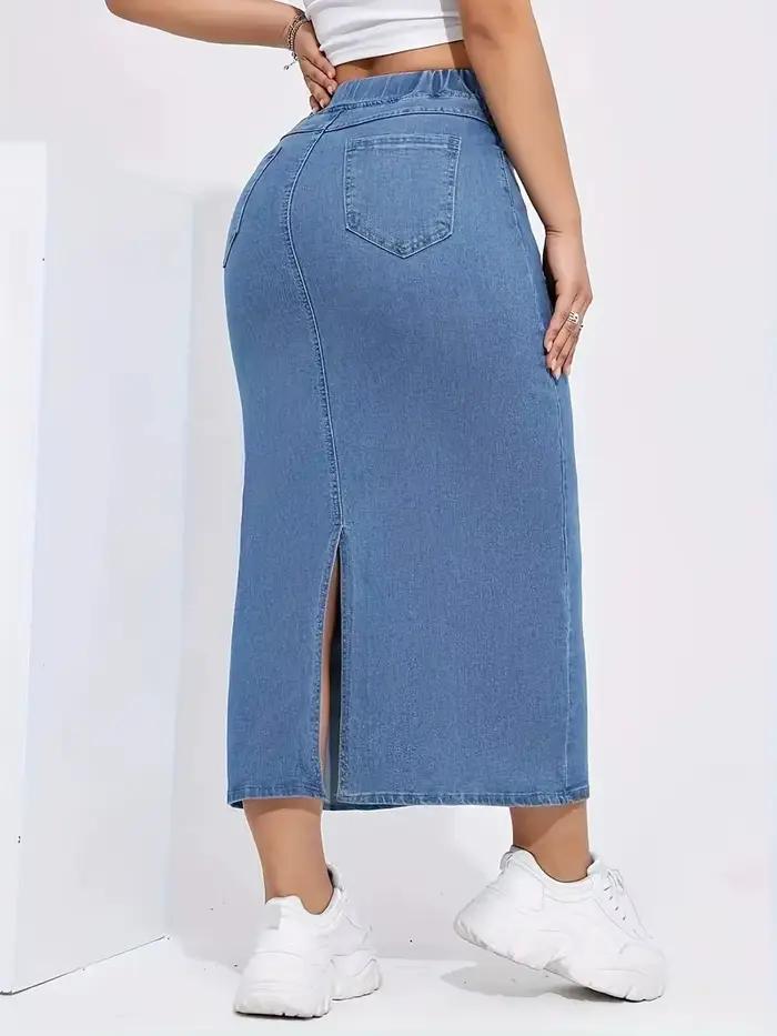 Jupe longue en jean pour femme avec taille élastique