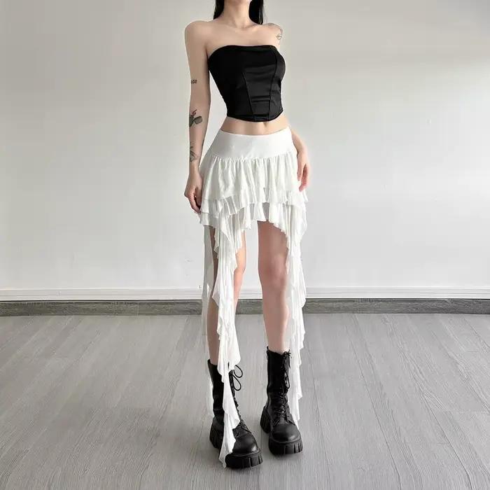 Jupe-short asymétrique superposée taille haute pour femme