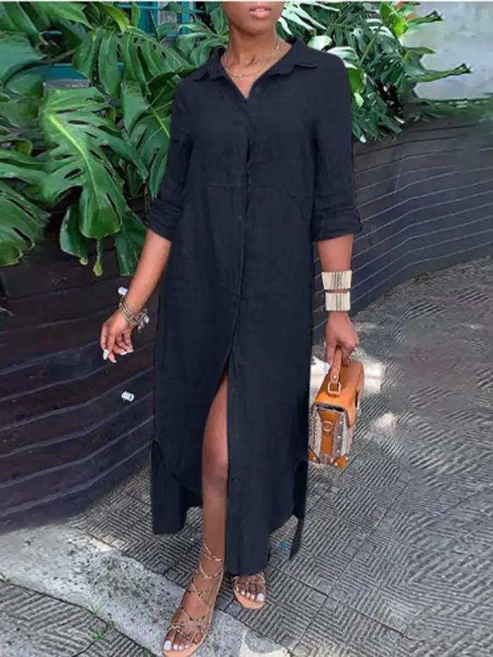Robe chemisier boutonnée à manches longues pour femmes
