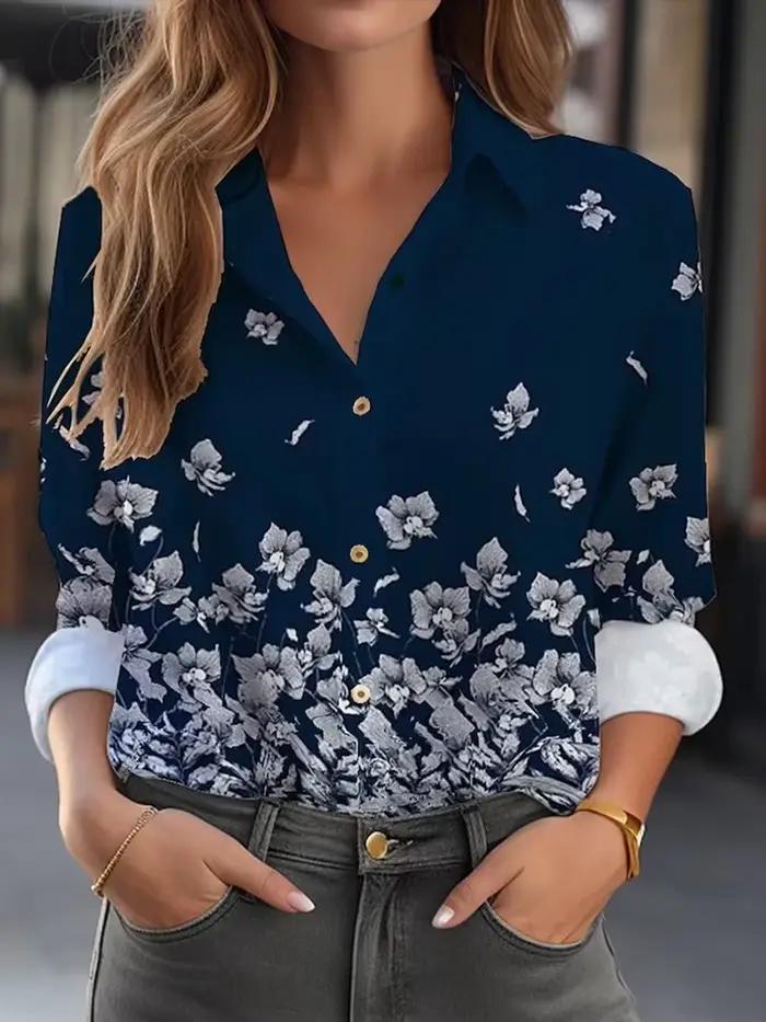 Chemise à manches longues pour femmes, haut imprimé artistique, chemisiers élégants pour femmes, haut tendance, chemises amples pour les déplacements, été 2025