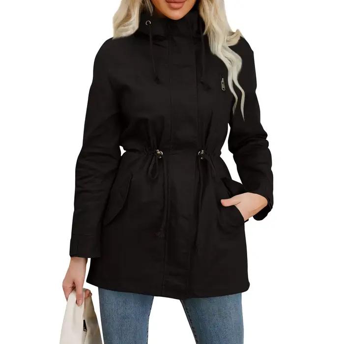 Trench-Coat à capuche pour femme, veste ajustée de couleur unie, pour le Camping quotidien en plein air et la randonnée, printemps-automne