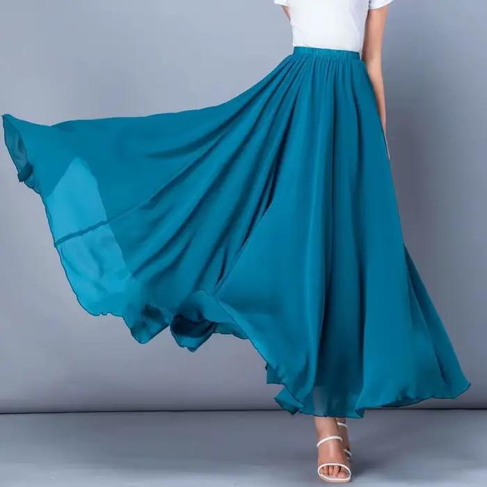 2025 printemps jupe 3 couches en mousseline de soie jupes longues pour femmes élégant décontracté taille haute Boho