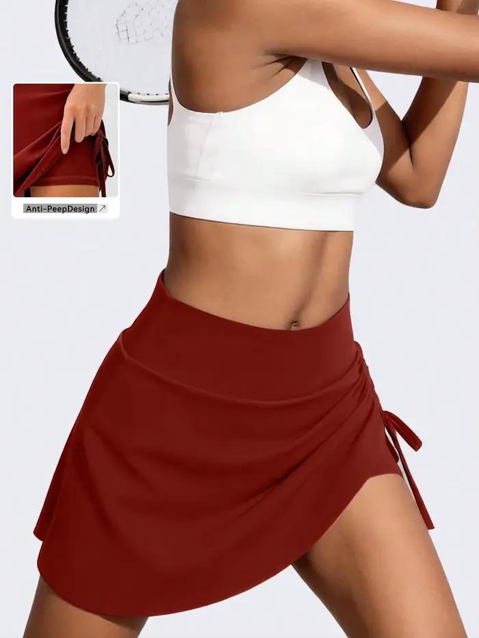 Jupe de tennis femme, jupe-short de sport froncée à cordon latéral ajustable