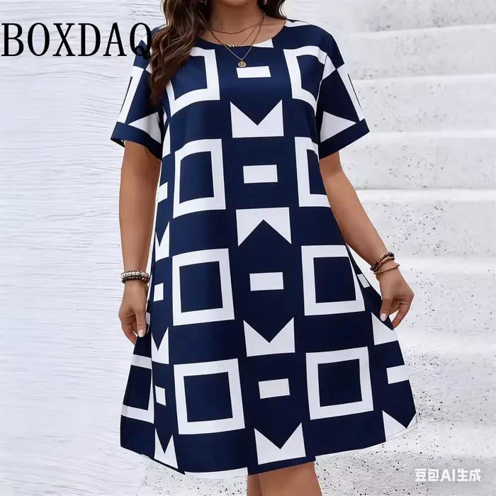 Robes à motifs géométriques et floraux de style ethnique pour femmes, collection été 2026, mode grande taille, robe imprimée à manches courtes, décontractée, rétro, ample