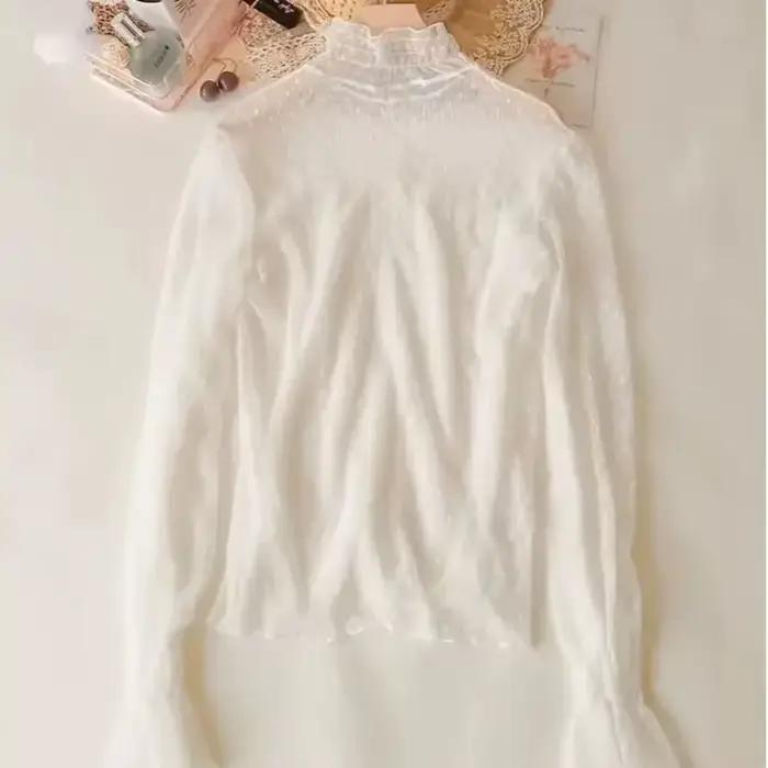 Femmes Sexy à manches longues voir à travers maille T-Shirts Transparent dentelle Blouse hauts