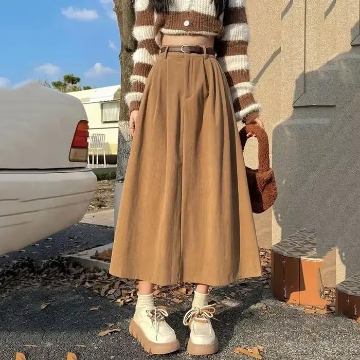 Jupe longue Vintage en velours côtelé pour femme