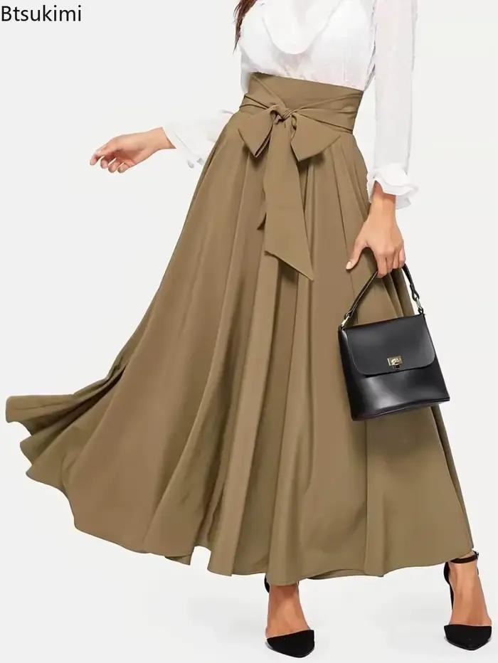 Jupe longue plissée taille haute pour femme 2026