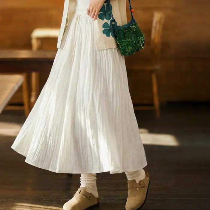 Jupe midi plissée blanche taille haute pour femme Maden
