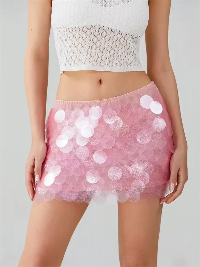 Femmes paillettes Mini jupes taille basse moulante