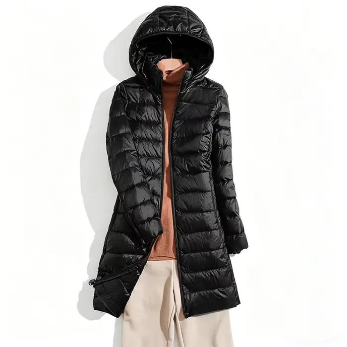 Veste chaude d'automne et d'hiver pour femmes, veste longue légère avec chapeau amovible pour femme de bureau, du S au 5XL