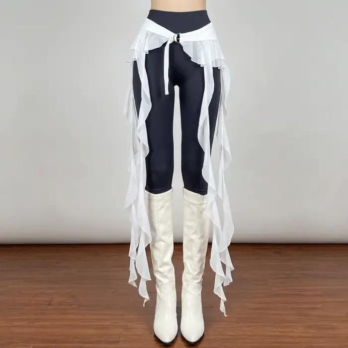 Jupe cache-cœur ajustable à boucle, taille haute, style Y2K, mini tablier, couleur unie, ourlet irrégulier, volants, superposition cache-cœur