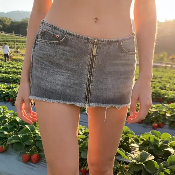 Jupe courte en jean gris décontractée Y2K pour femmes