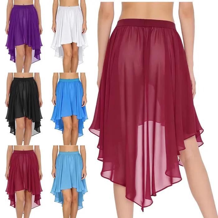 Jupe de danse lyrique moderne extensible en polyester pour femmes, jupe irrégulière à ourlet haut-bas, jupe de couverture, tenue de danse, vêtements de plage et occasions spéciales