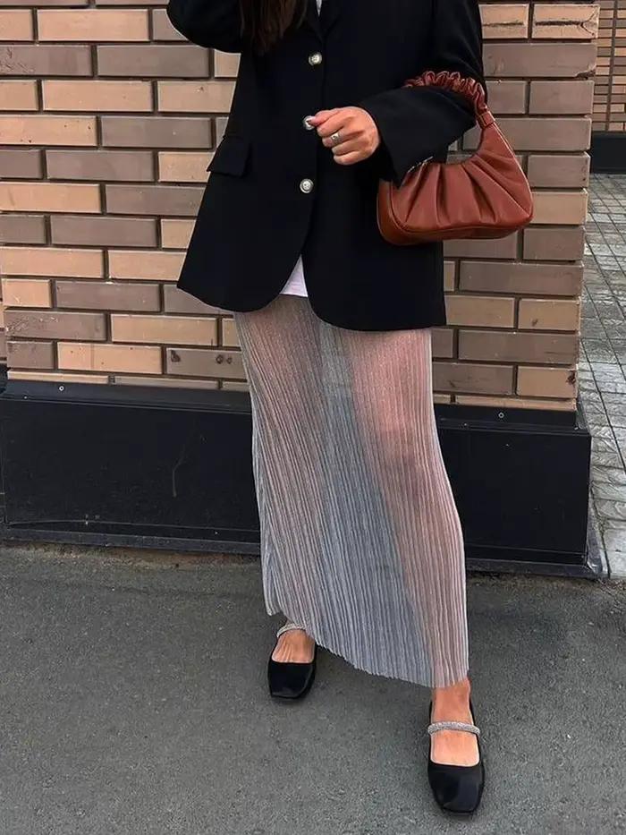 Puloru-Jupe longue en maille transparente pour femme