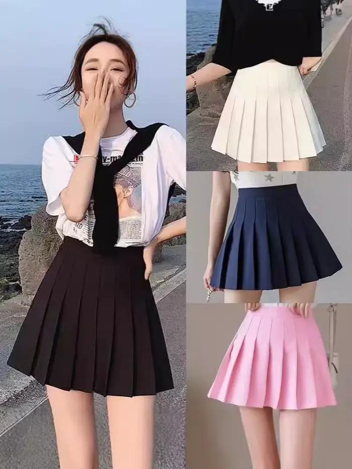 Jupe plissée taille haute style preppy pour femmes