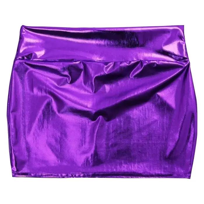 NOUVELLE Mini-jupe moulante métallique en similicuir PU, élastique, pour soirée, effet sculptant, ultra-brillante, jupe crayon ajustée, tenue de soirée