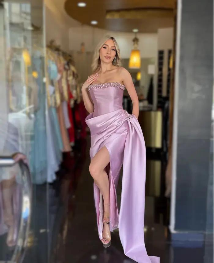 Robes de soirée sexy sans bretelles et sans manches pour femmes, robes de bal formelles en satin, Vestido De Noite exclusivement pour femmes, personnalisées