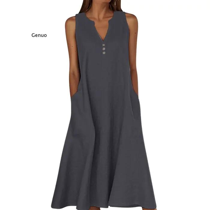 Nouvelle Robe sans Manches en Coton et Lin pour Femme 2026