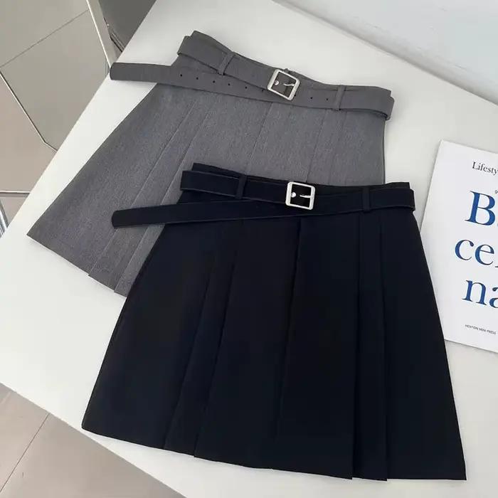 Lucyever Preppy Style a-ligne jupe pour femmes été nouvelle taille haute noir gris jupes plissées femme décontracté