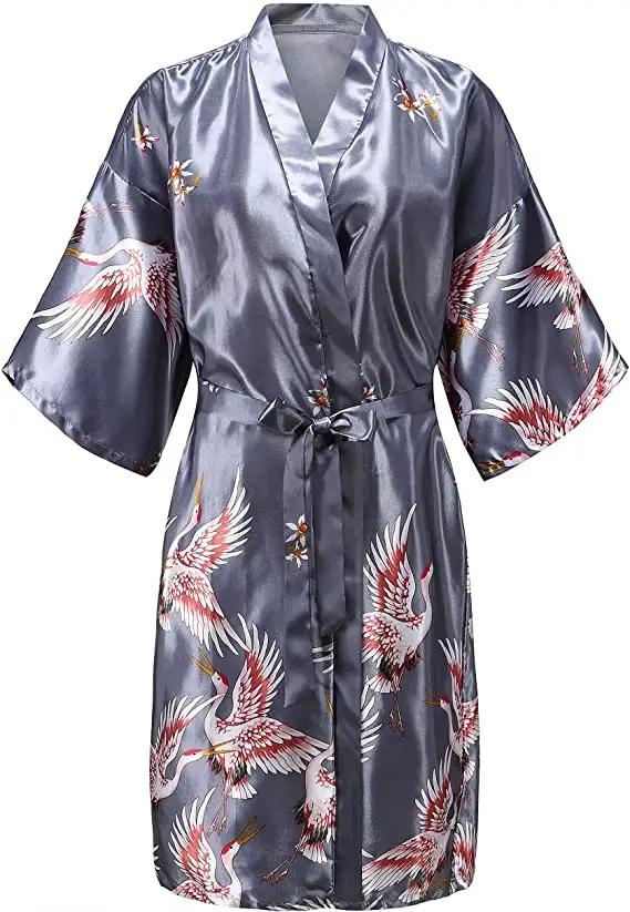 Robe de mariée en Satin de soie pour demoiselle d'honneur, peignoir Floral, Kimono court, Robe de nuit, Robe de bain, à la mode, pour femmes