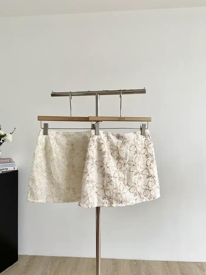 Femmes été automne doux Floral une ligne Mini jupe dame Streetwear taille haute brodé fleur jupe courte