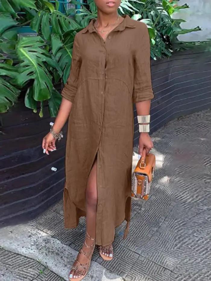 Robe chemisier boutonnée à manches longues pour femmes