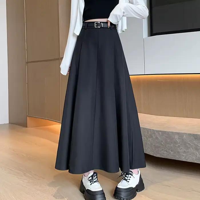 Jupe Longue Plissée Noire Élégante de Style Coréen pour Femme Occasions Spéciales Bureau Événements Formels Tenue Chic