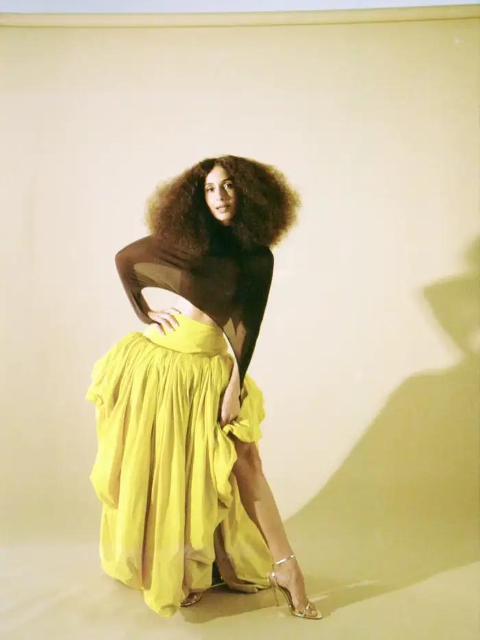 Jupe plissée asymétrique jaune taille haute pour femme