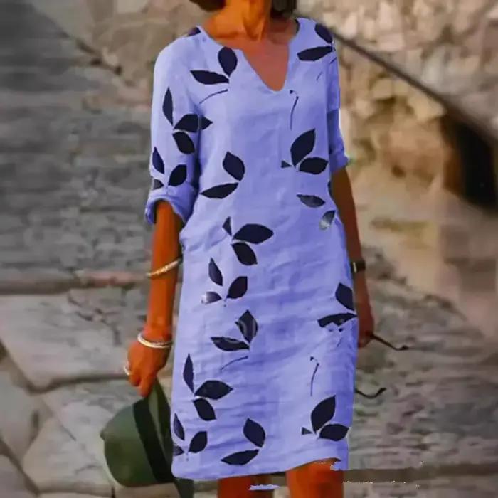 Robe longue vintage en coton et lin pour femmes, pull imprimé, jupe élégante, vêtements pour femmes, adt-fit, commerce transfrontalier, Europe