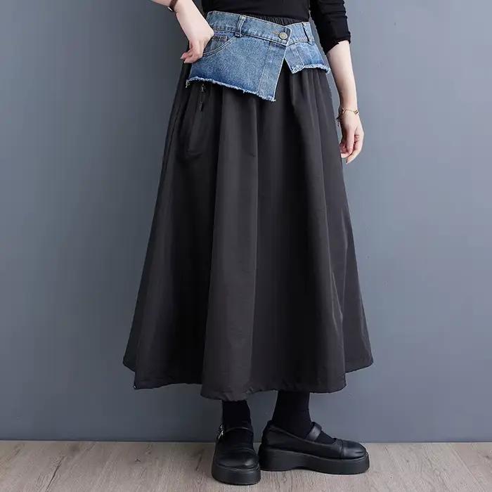Surdimensionné vintage élastique taille haute printemps automne décontracté ample longue pour femme denim jupes femmes 2025 jupe vêtements