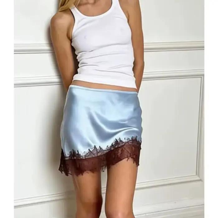 Mini-jupe sexy en dentelle patchwork pour femme, élégante, droite, élastique, décontractée, ajustée, mode streetwear
