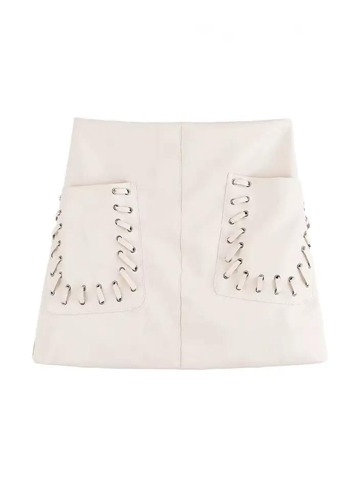 HH femmes été taille haute Mini jupe mode poche décorer solide décontracté