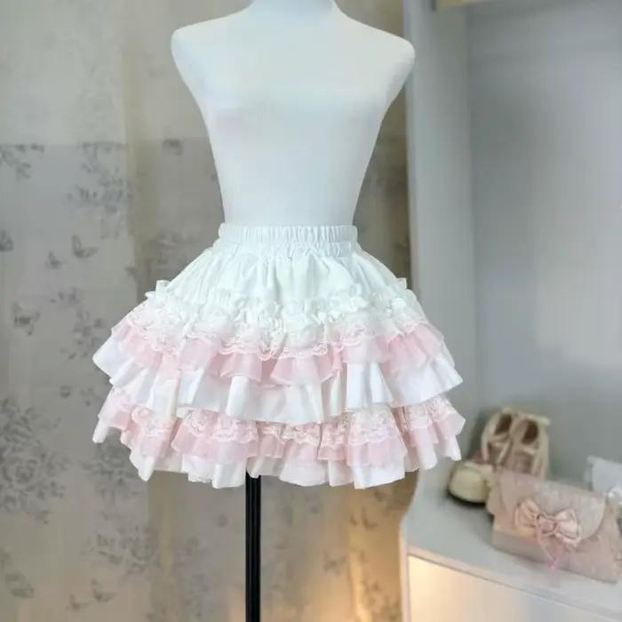 Lolita Style princesse Vintage gâteau jupe douce Kawaii femmes mignon dentelle volants fête Mini jupes Harajuku Y2k Faldas Mujer