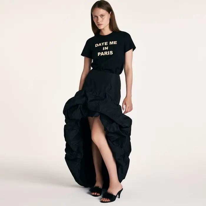 Jupe longue asymétrique noire taille haute pour femme