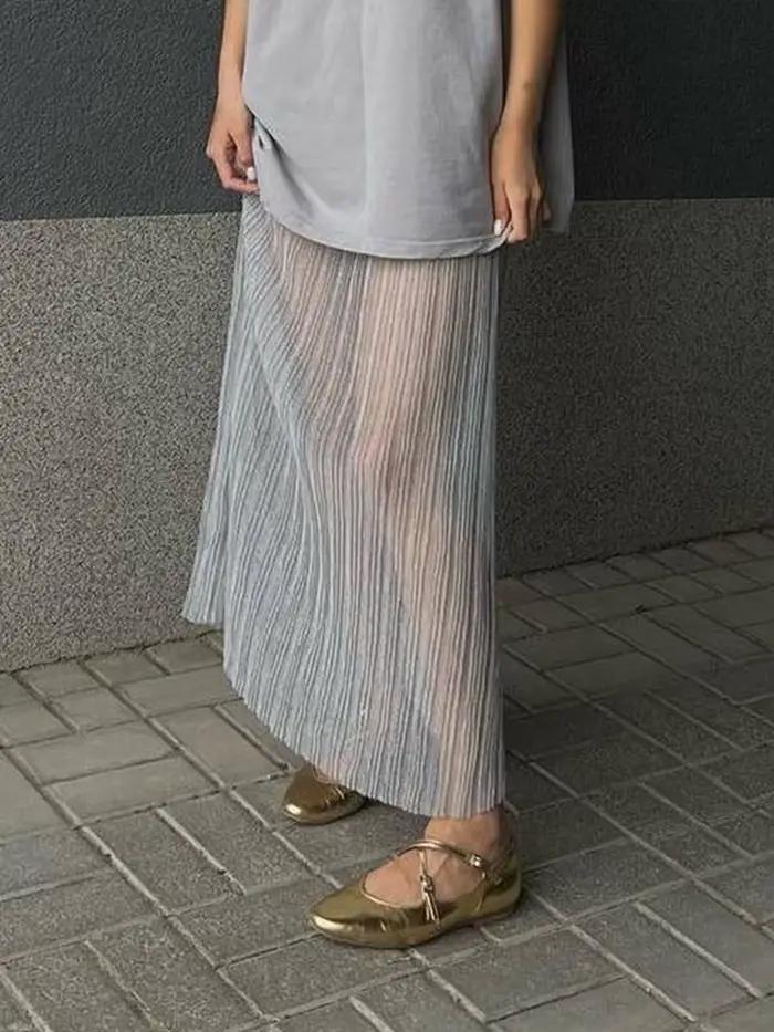 Puloru-Jupe longue en maille transparente pour femme