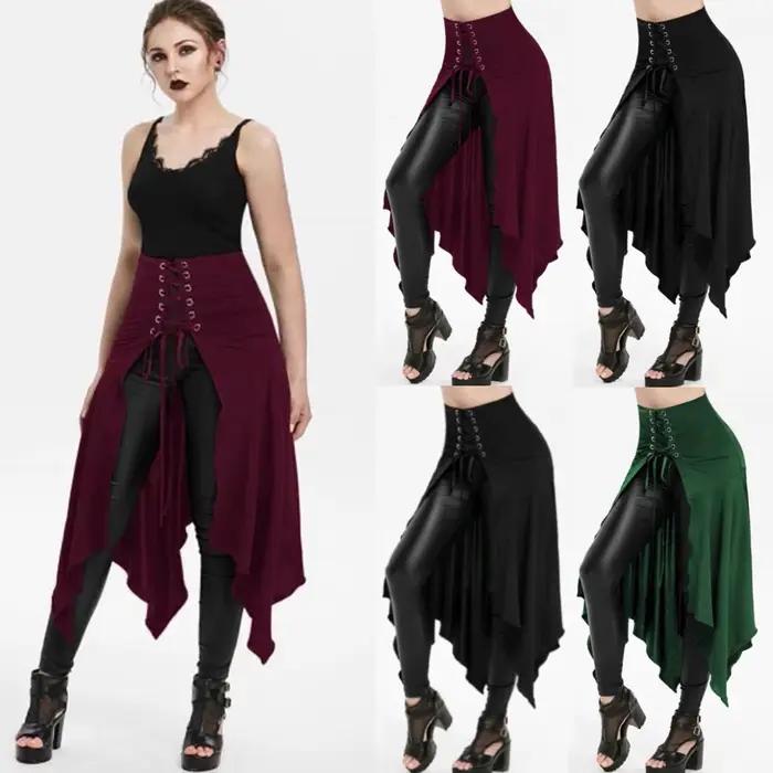 Jupe gothique taille haute vintage médiévale noire pour femmes