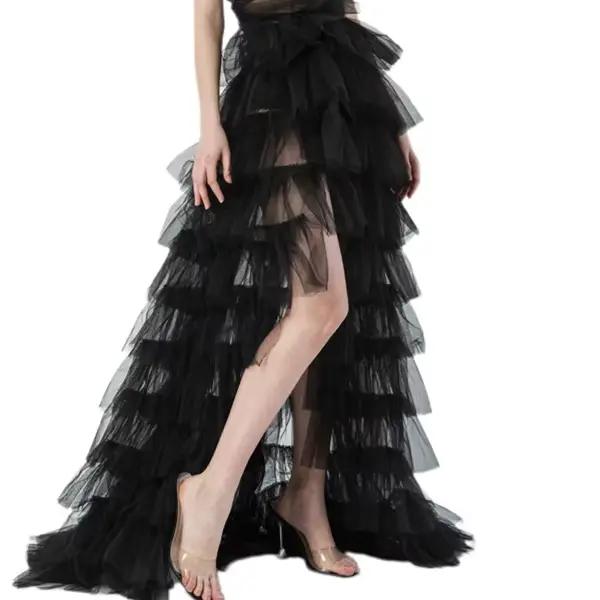 Jupe en tulle transparent pour femmes, jupe de fête avec volants, longueur au sol, style bohème, pour mariages, cocktails, soirées et occasions spéciales