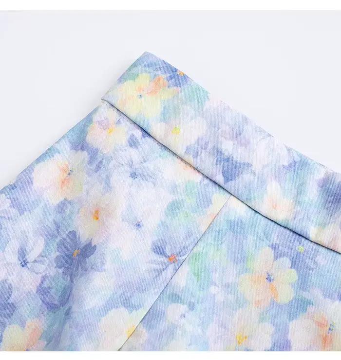 Jupe florale bleue de style français pour femme