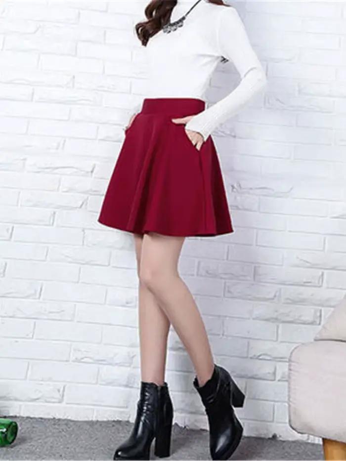 Jupe Femme Taille M-3XL Plissée Poches Solides
