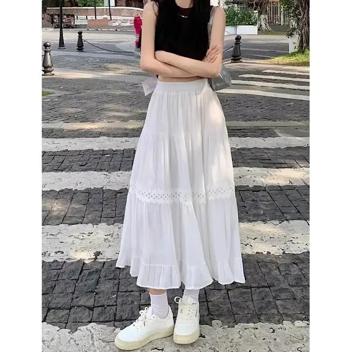 Nouvelle jupe en mousseline blanche taille plus 2025