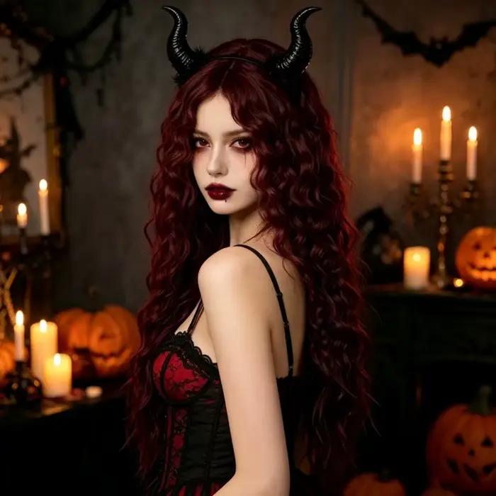 Perruque synthétique longue et bouclée bordeaux pour femme, personnalisée, pour fête, cosplay, Halloween, simulation de cheveux